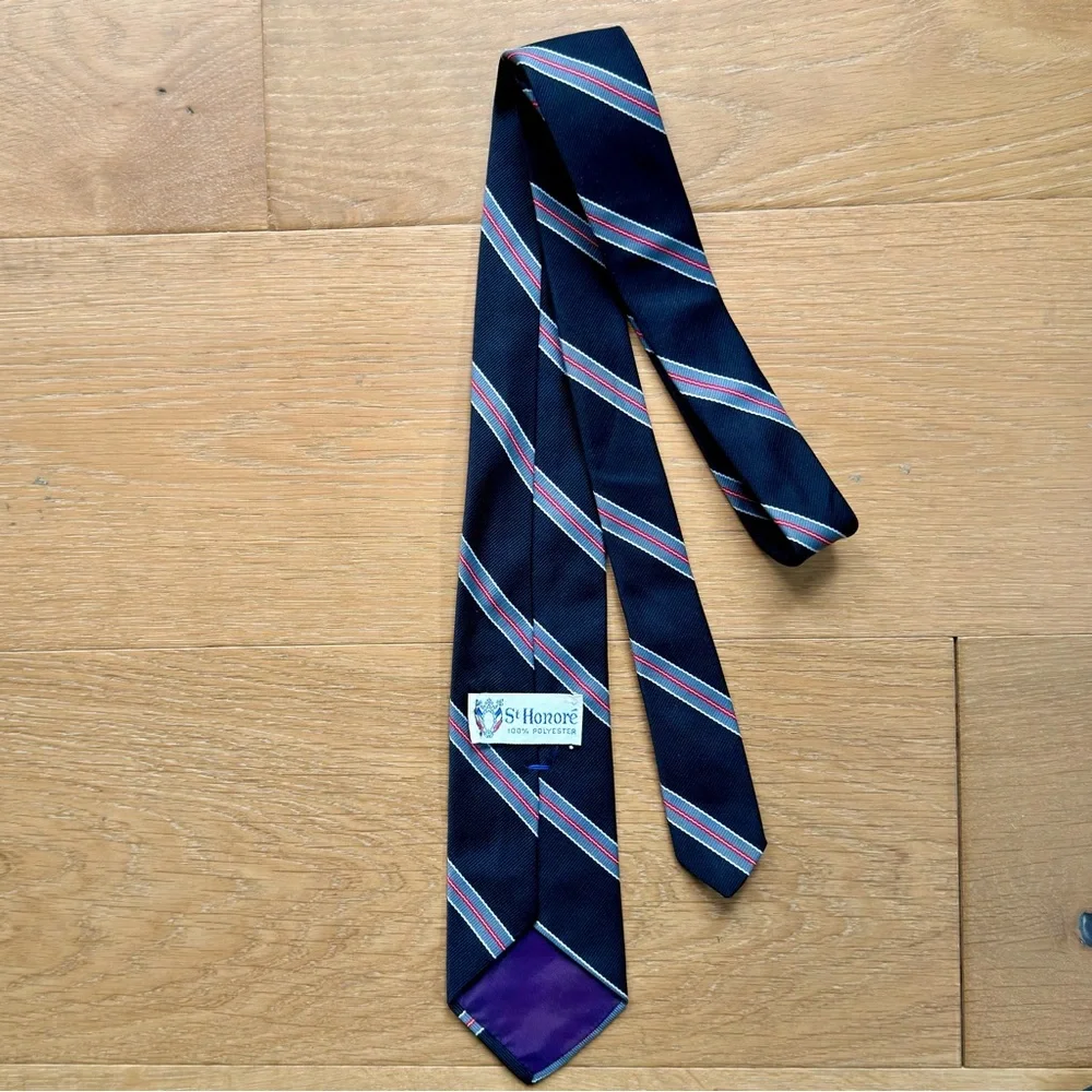 Vintage St. Honore Paris Men's Repp Stripe Tie Black Blue Maroon White